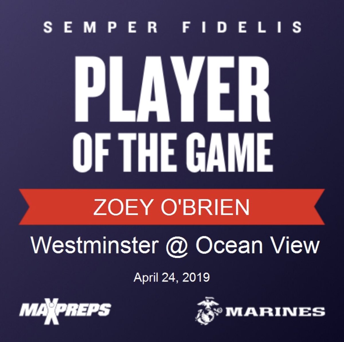 Congratulations Zoey player of the game. It was a great team victory today with everyone contributing. Lots of defensive gems all around the diamond. With a 2-2 count Zoey smoked a line drive down the left field line with bases loaded for a grand slam in the bottom of the first