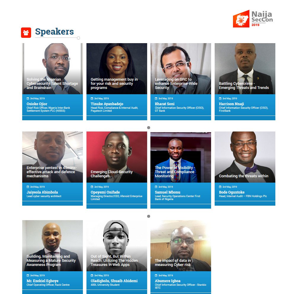 NaijaSecCon's tweet photo. The countdown is on!! Only 6 more days until #NaijaSecCon2019.Register before its too late!! https://t.co/dOtpxp7cD5 #Infosec #Conference https://t.co/VxNduAOMaO