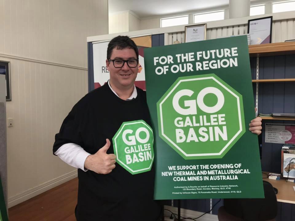 Mining industry body <a href="/RINMackay/">ResourceIndustry</a> has sold hundreds of shirts (modelled by George Christensen) this week ahead of a rally supporting mining in Mackay tomorrow. Hundreds of people expected to turn out. #StopAdani