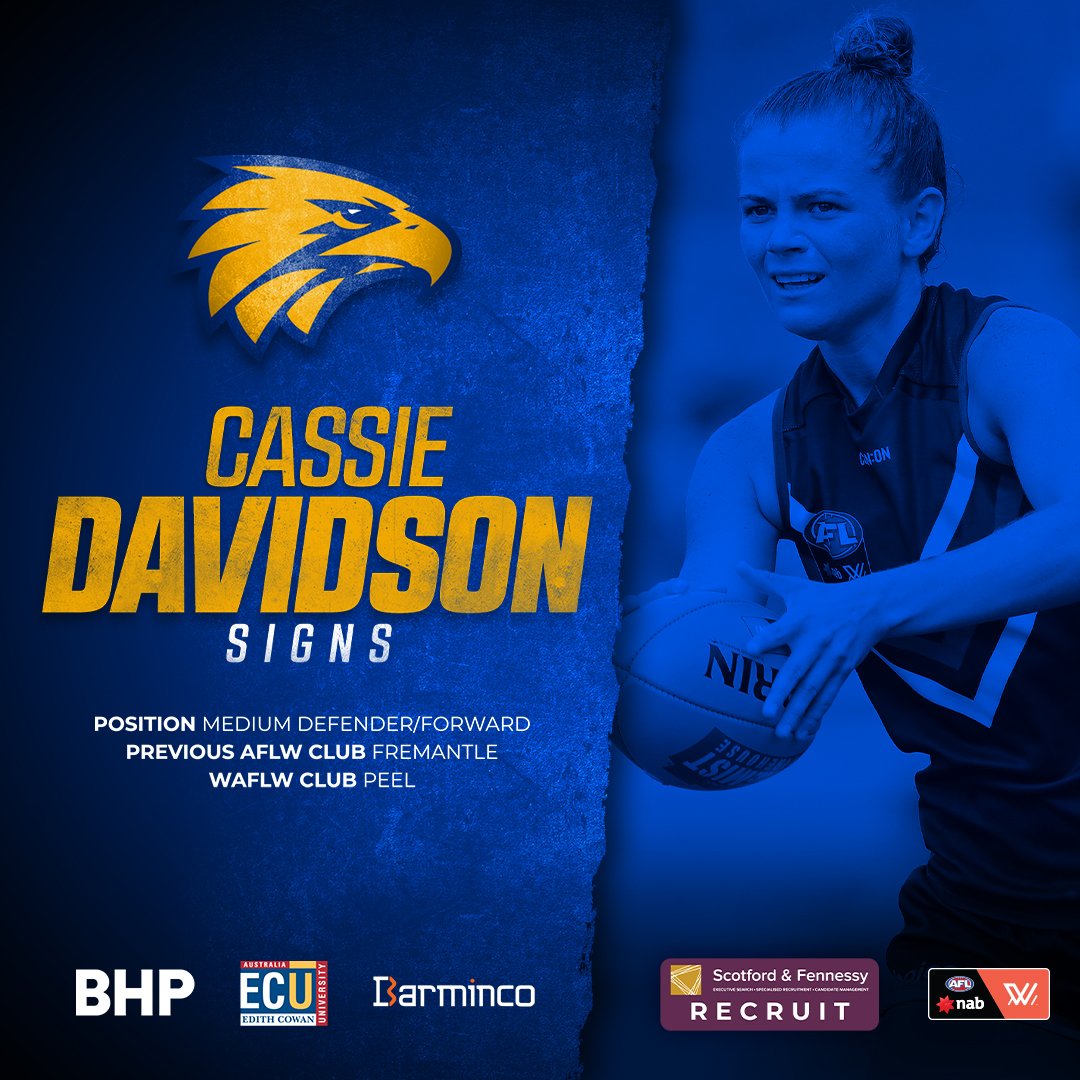 WestCoastEagles's tweet photo. Welcome to the West, Cassie!

The dynamic defender joins the club after three seasons at Fremantle, bringing valuable experience to our inaugural list!

@SFPerth #AFLW recruit: https://t.co/sF8HcDpjxZ https://t.co/ygmq5aW9Nx