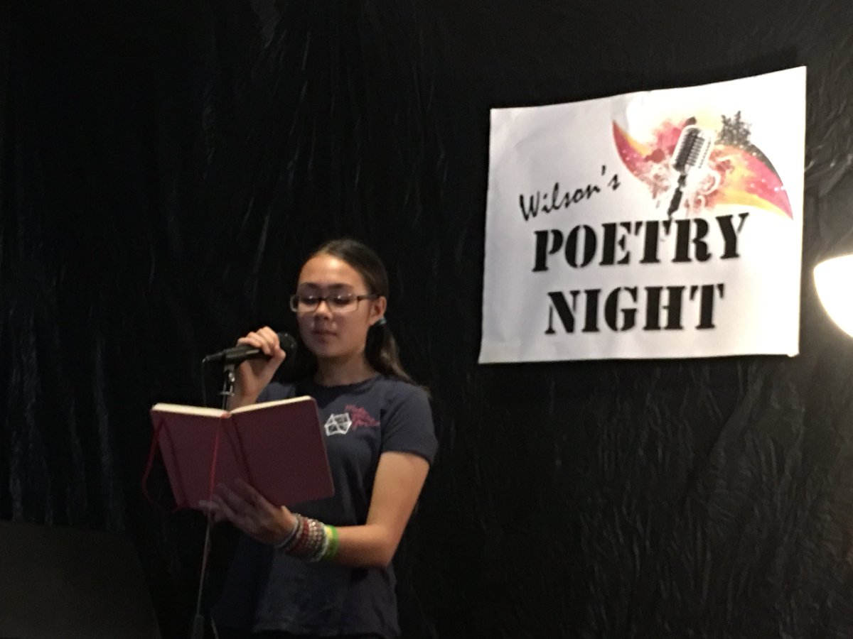 WilsonMSLibrary's tweet image. Honoring and amplifying student voice at Wilson’s Poetry Night.  Thanks to poets Wally B., Dennis Amadeus and Liz Prisley for working with our Poetry Club members throughout the year on their journey to this event. #hubofschool #StudentVoice