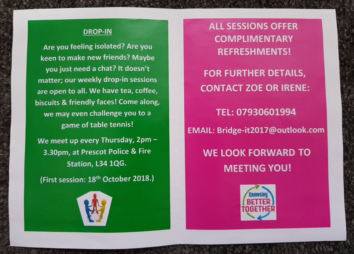 Are you feeling isolated &amp; keen to make new friends? If so, come &amp; join our Kirkby &amp; Prescot groups! We are a friendly bunch &amp; no referral is required; just drop-in &amp; have a cuppa 🙂 Further info on specific groups can be found on our updated leaflets.