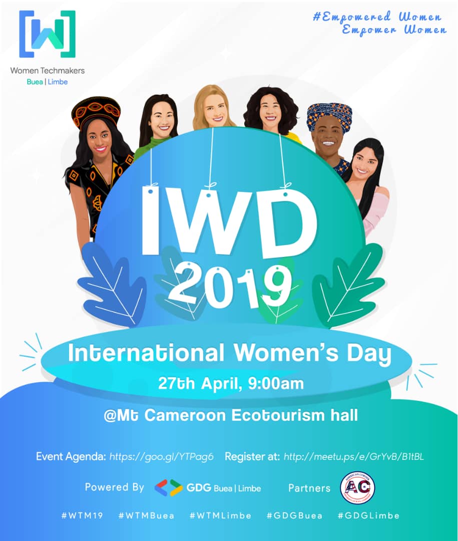 3ch310n's tweet image. Some of the keynote speaker, ...

If you are in #Buea tomorrow, 27th April, join our @WTMBuea ladies to celebrate women and their achievements. 

Event is open to all, no matter your field. Don't miss this, ...

 #IWD2019 #IWD19 #WomenInTech #TechWomen @gdgbuea #SiliconMountain