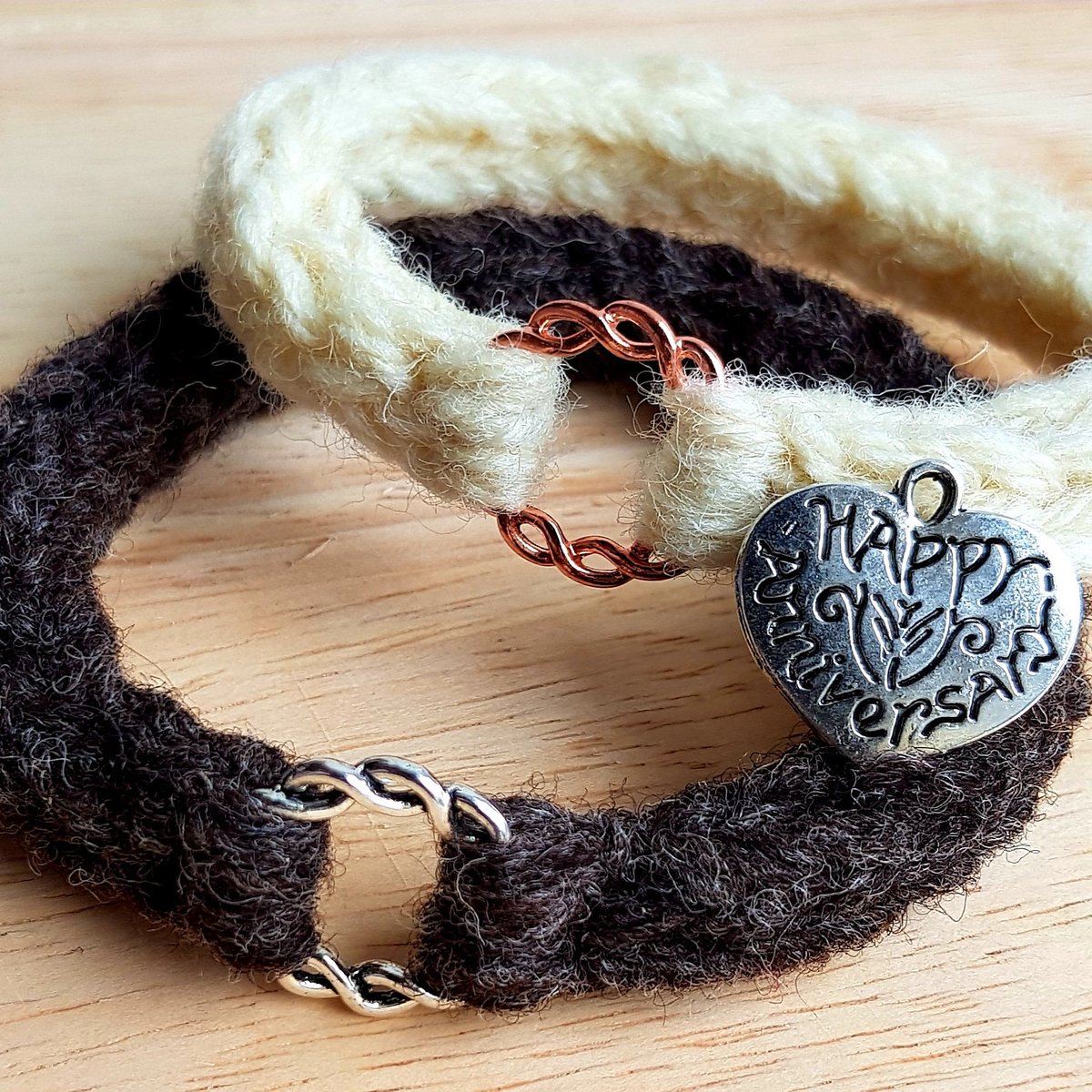 Wool is 7th Anniversary Gift.....Ewellery produce a gift boxed pair of "his n hers' Celtic Ring Bracelets.  This is a customer order placed by hubby, &amp; heading off in the post today. #handmade #devon #uniquejewellery #wool #nevertakeitoff #loveisintheair #notonthehighstreet