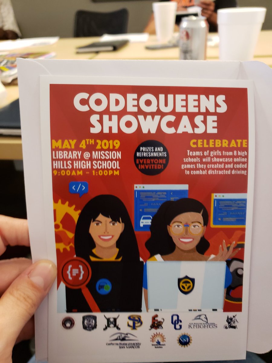 Eduranmath's tweet image. @SanPasqualHS My two @sd_codequeens teams are almost ready to compete!! Topic for games n website this semester: distracted driving. So proud of them! Come support! #codequeens