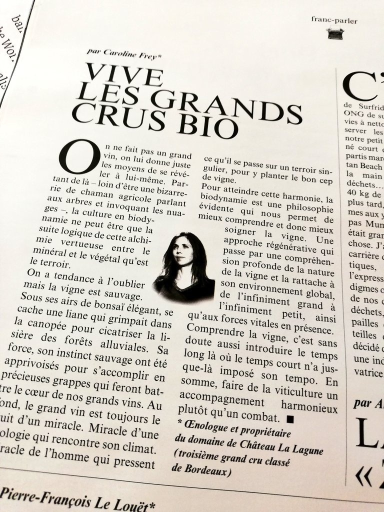 Caroline Frey a engagé Le Château La Lagune (3eme Grand Cru Classé en 1855) en biodynamie et explique son choix : "Faire de la viticulture un accompagnement harmonieux plutôt qu'un combat".
