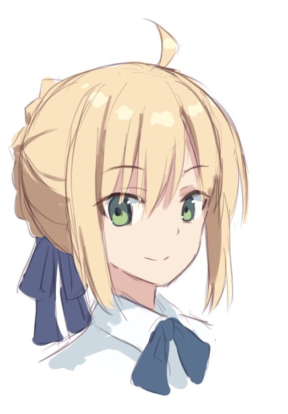 artoria pendragon (fate) 1girl solo green eyes ahoge blonde hair smile white background  illustration images