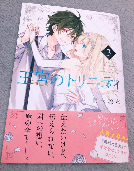 【告知】明日4/27に王宮のトリニティ3巻が発売されます!背表紙はシルヴァンのイメージフラワーの黄色い薔薇が目印!にやにやシーンが盛り沢山の1冊になりました✩°。⋆⸜(* ॑꒳ ॑*  )⸝平成最後の単行本をGWのお供にぜひどうぞよろしくお願いします!#王宮のトリニティ 