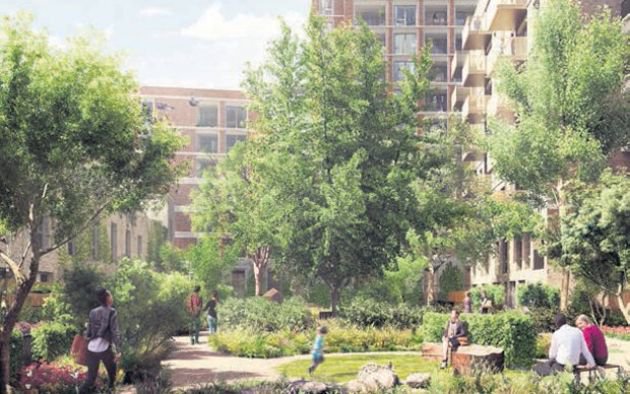 35percent_EAN's tweet photo. Here's the CGI vs actual photo of the redeveloped Heygate estate's new green spaces - somehow the CGI missed the 8ft railings and key fob controlled gate.. https://t.co/1BXoPF1WGR