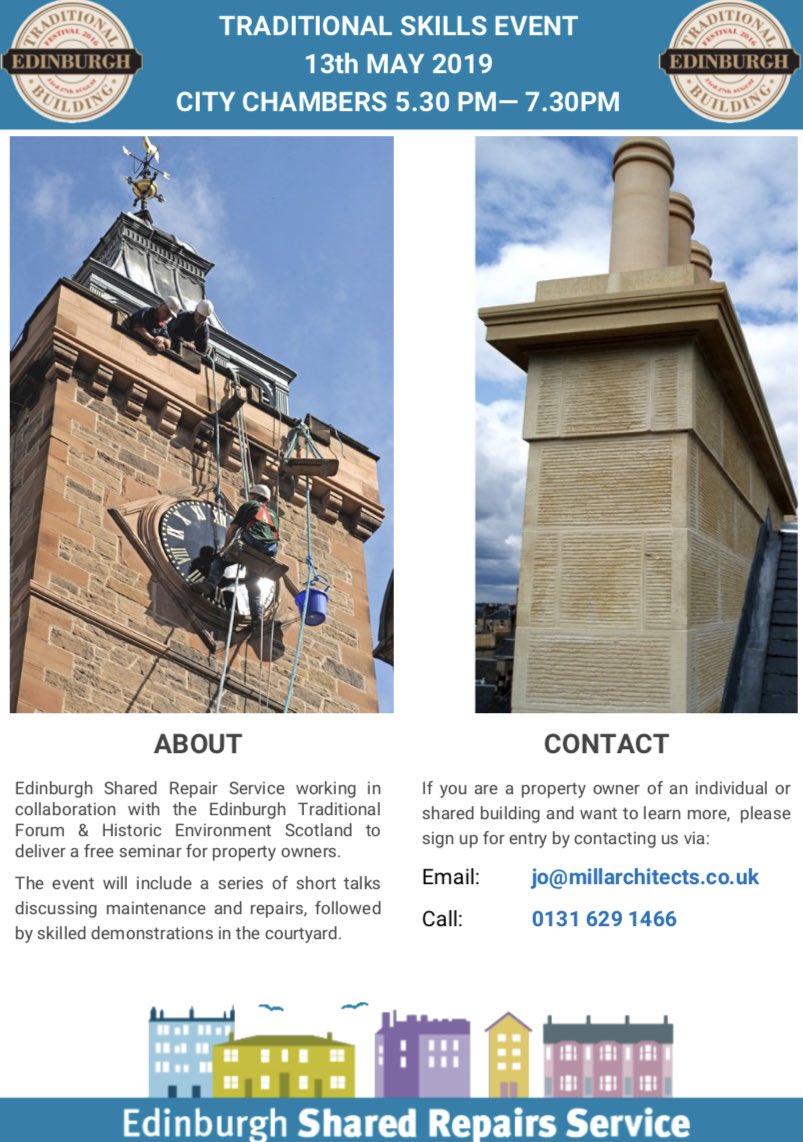 We are hosting a Property Repair Event at City Chambers on 13th May, please come along and learn about how we can repair and maintain our historical buildings 👇