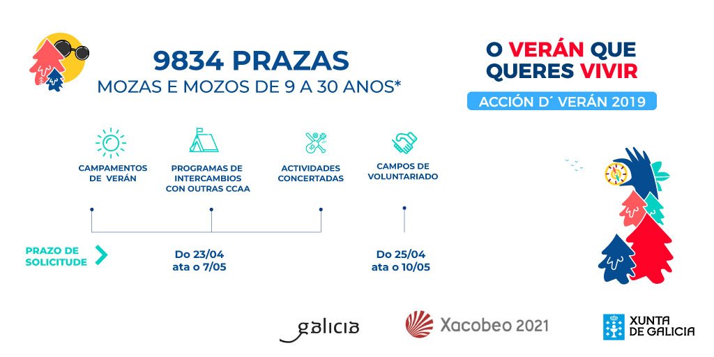 xuventude's tweet photo. ☀️O verán que queres vivir☀️ Toma nota❗

✅9834 prazas
ℹ️ https://t.co/QZSFN6oMO8

#AcciónDeVerán2019 #OVeránQueQueresVivir https://t.co/7slYX7omp7