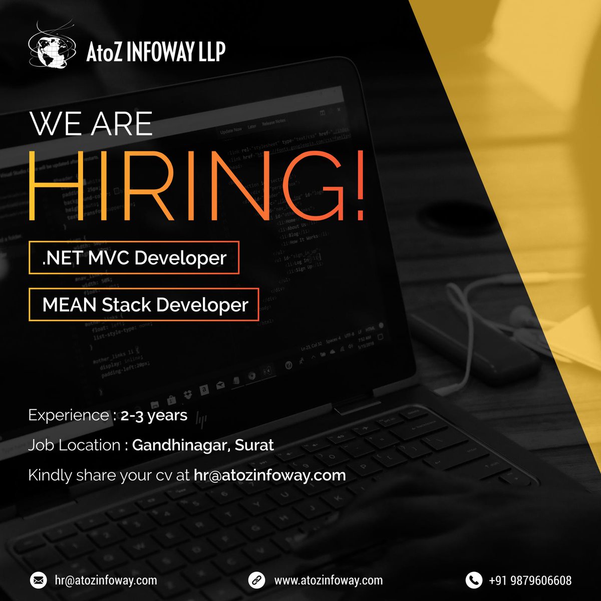 atozinfoway's tweet image. Urgent Hiring for Talented Folks !! 
Open Positions: .NET MVC Developer, MEAN Stack Developer. 
Experience Required: 2-3 Years.
#Hiring #dotNETMVCDeveloper #MEANStackDeveloper #JobOpening #ApplyforJob #AtoZInfoway