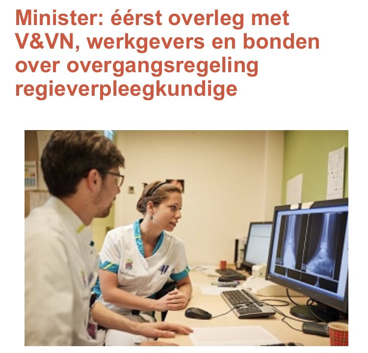 .<a href="/VenVN/">V&VN</a> kiest voor brede instroom om nw beroep #regieverpleegkundige succes te maken. <a href="/MinVWS/">Ministerie van VWS</a> belooft: voor de zomer eindelijk duidelijkheid over #overgangsregeling  bit.ly/2PuLC24