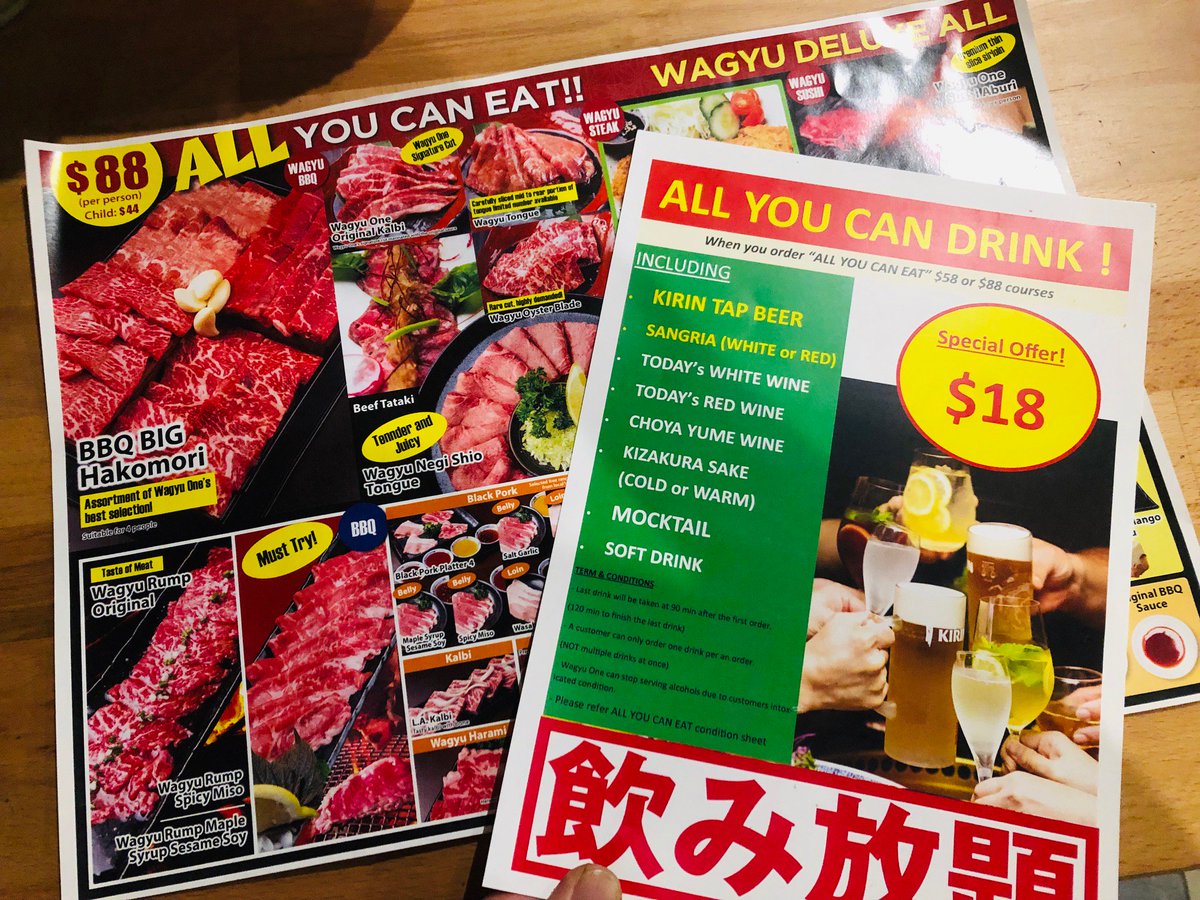 WagyuOne's tweet photo. All You Can Eat 🥩Japanese BBQ + All You Can Drink🍺  Please note conditions apply. #WagyuOne #Melbourne #Japanese #Restaurant #BBQ #Buffet #Wagyu #WagyuBeef #AllYouCanEat #happyhour #Dineout #MelbourneFoodie #MelbWeather #JapaneseBBQ #MeatLovers #China #Asian #AllYouCanDrink https://t.co/74sw1B1izA