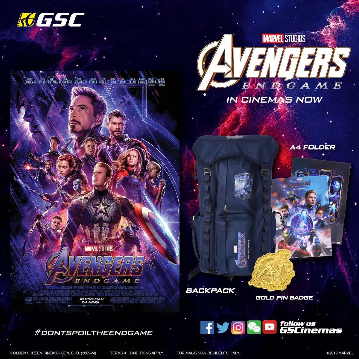 GSCinemas's tweet photo. Menangi premium eksklusif #AvengersEndgame dari #GSCAdmin!

Ikut langkah2 dibawah:
Step 1: Like &amp; RT this tweet.
Step 2: Komen dibawah: "Nak tengok #EndGame di GSC! #DontSpoilTheEndgame"

Contest ends Sunday, 28 April. Cepat jgn lambat! 
Contest open to Malaysia residents only. https://t.co/jfaEOC9uQ8