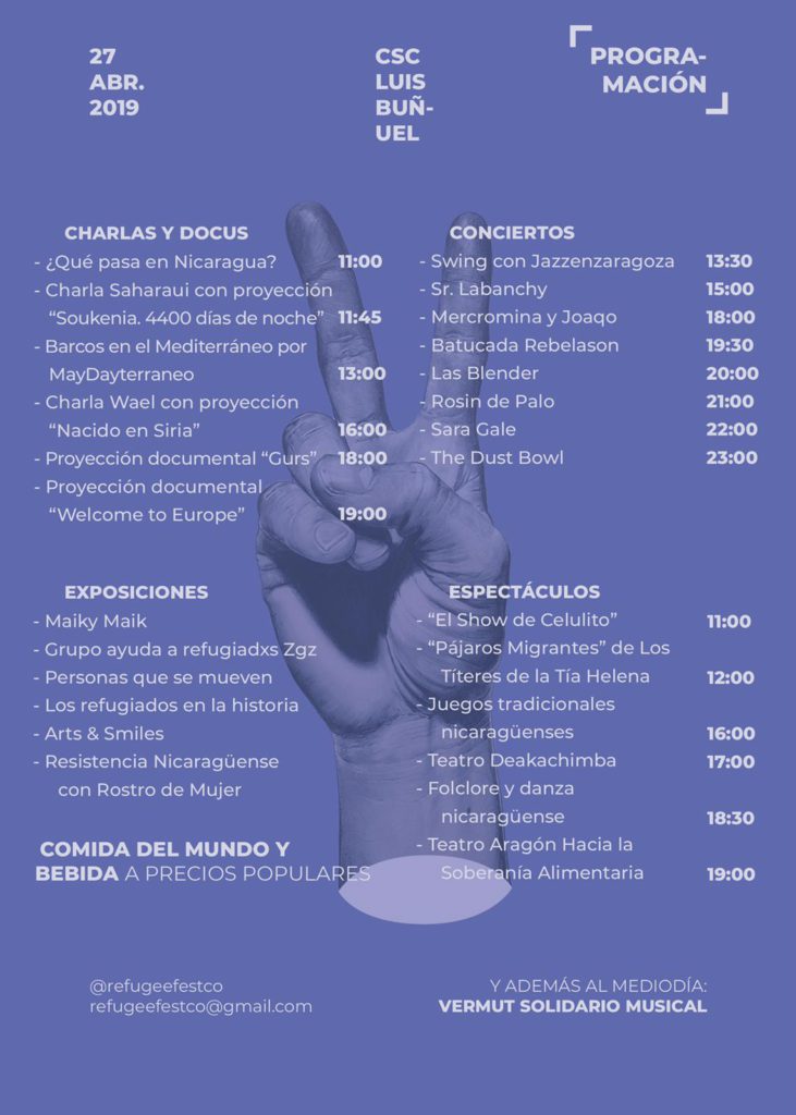 La segunda edición del Refugee Fest Co, que se celebra este sábado en el <a href="/CSCLuisBunuel/">CSC Luis Buñuel</a>, constará actividades diversas como exposiciones, actuaciones musicales y teatrales, proyecciones, testimonios, juegos, danzas o comidas del mundo arainfo.org/mas-de-80-orga… <a href="/refugiadoszgz/">Refugiadxs ZGZ</a>