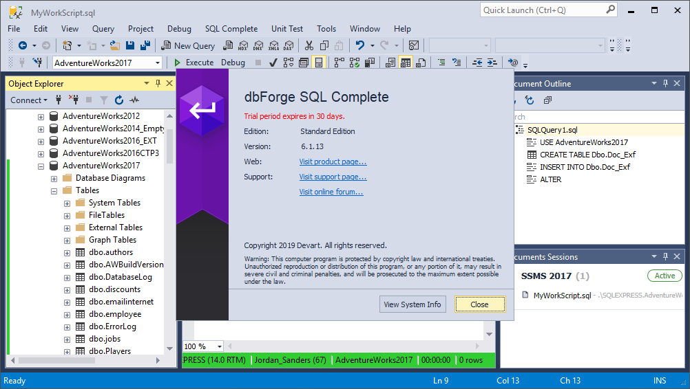 DevartSoftware's tweet image. How to Activate and Use SQL Complete Express
The availability of a free dbForge SQL Complete Express edition appears after the 30-day trial Standard.
Let’s see what the user has to do to start using #dbForge SQL Complete Express. buff.ly/2IJ0I3k #SQLComplete #SQLServer