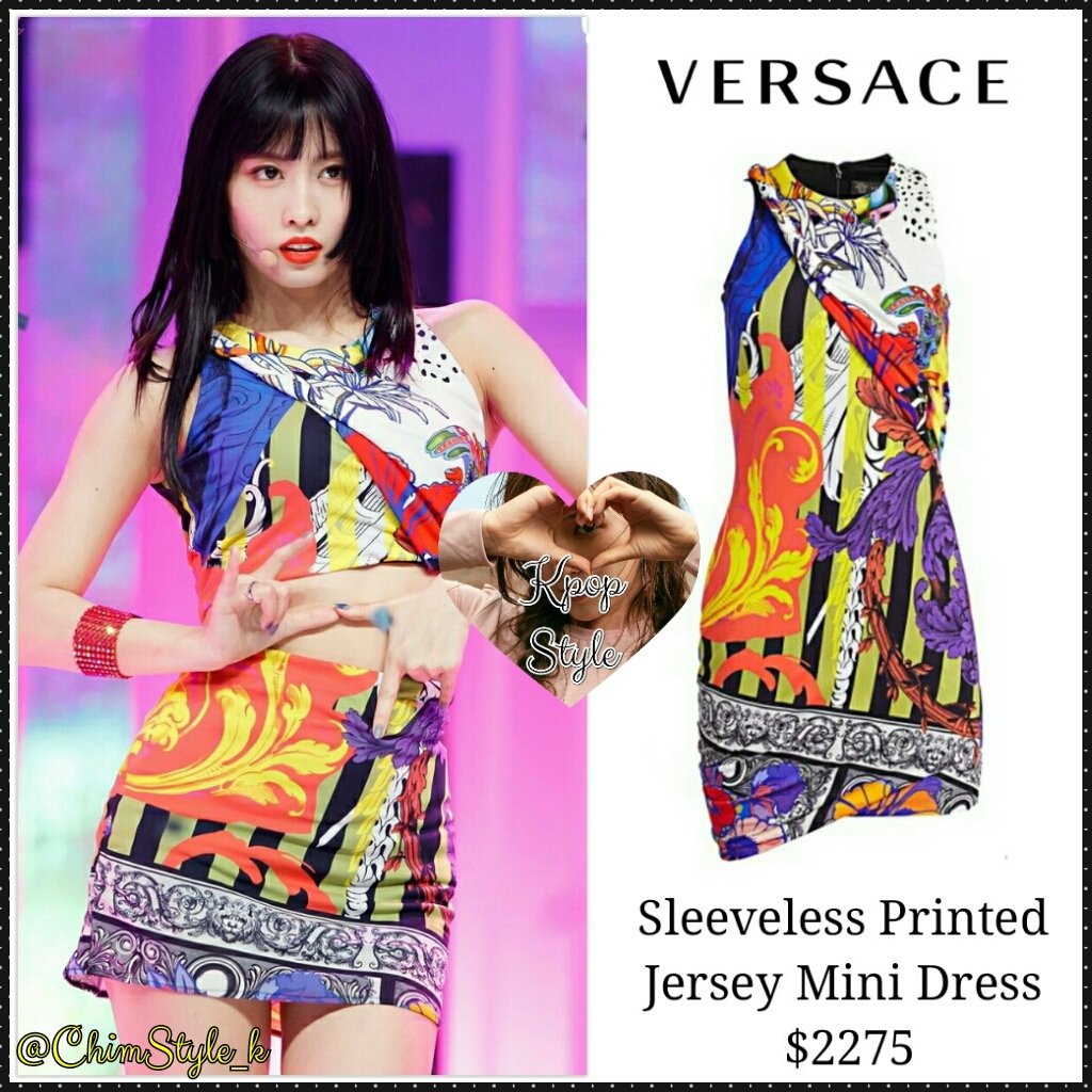 Kpop Style No Twitter M Countdown Official Twitter Update With Twice S Momo Top Skirt Versace Sleeveless Printed Jersey Mini Dress 2275 Modified Twicefashion Twicestyle Momofashion