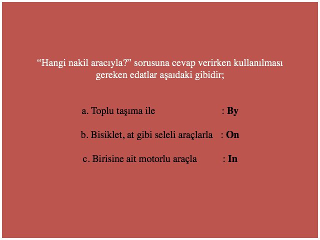 ingilizceUdes's tweet photo. Ne ile? Otobüsle, bisikletle, yürüyerek, arabayla...
-----
#ingilizcekursu #ingilizceders #ingilizce #translation #çeviri #çeviribilim #grammar #vocabulary #turkish #ielts #toefl #yds #dilegitimi #kpds #meb #ugurdogruguven #duolingo #istanbul #kadikoy #transportation https://t.co/Iu86D4blX9
