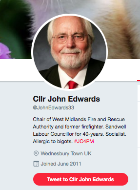 Today's thread from me on  #LabourAntisemitismThis time it's a current Labour councillor and chair of a Fire & Rescue Authority.Meet Cllr John Edwards.