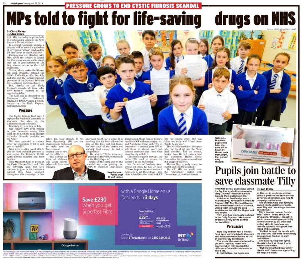 fi_tomas_'s tweet photo. Great to see #cysticfibrosis schoolgirl Tilly Green and her classmates from Bradfield Primary make the @Daily_Express this week - original story on @NewburyToday here: https://t.co/XRBcRgLYww #poweroflocalnews https://t.co/BInxGQ4auJ