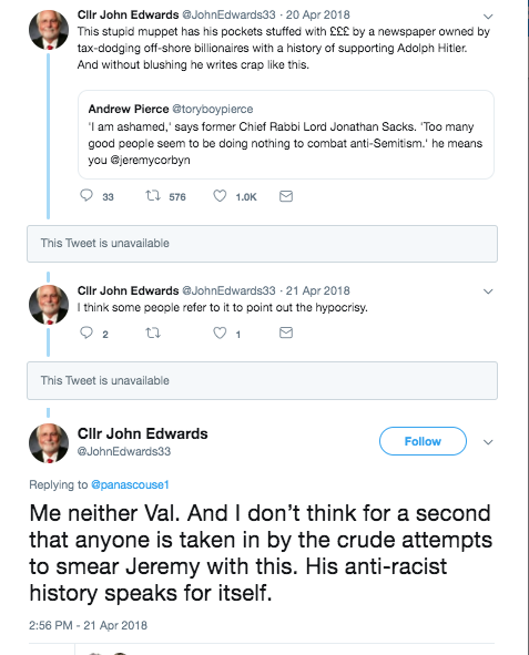 John is apparently "allergic to bigots" according to his Twitter profile. As someone who suffers from an autoimmune disease I may have some advice for him.Anyway, what do we know about John?Well, this is his reaction to a report about  @rabbisacks 's concerns over Cobyn.