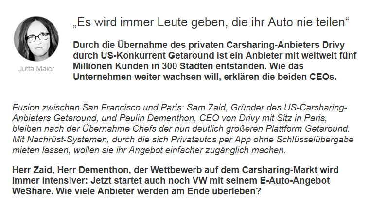 TspBackgroundVS's tweet image. "Wir krempeln gerade einen zehn Billionen Dollar schweren Automarkt um, der wächst. Darin bewegen sich zwei Dutzend Anbieter, und viele Dollars fließen in Mobilitätsservices anstatt in Autos", sagen @samzaid von @Getaround und @popaulin von @Drivy_DE. &amp;gt; bit.ly/2ZeB6QU