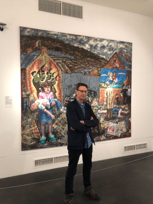 NerveVisual's tweet photo. Delighted to welcome @johnkeaneart to the gallery yesterday, pictured with his painting ‘The Other Cheek’ from the @UlsterMuseum collection. #TroublesArt exhibition finishes this Sun.
Opening hours:
Fri - 11am-5pm 
Sat - 11am-5pm 
Sun - 12pm-5pm
#MakingtheFuture https://t.co/prlED8lUpq