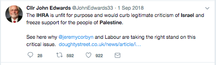 Which is presumably why he so strongly opposes the IHRA definition of antisemitism.