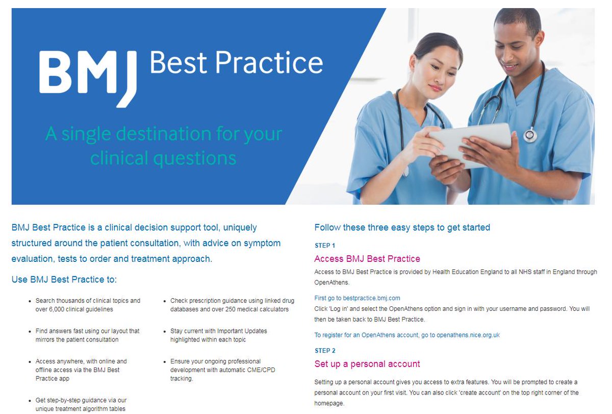bucksnhslibrary's tweet image. Are you using our new clinical decision tool BMJ Best Practice yet? It’s very easy to use, just login with your OpenAthens  account details – signing-in instructions can be found here:
buckshealthcare.nhs.libguides.com/library/bmjbes…
#BHTLibrary #pointofcare #evidencebasedresearch