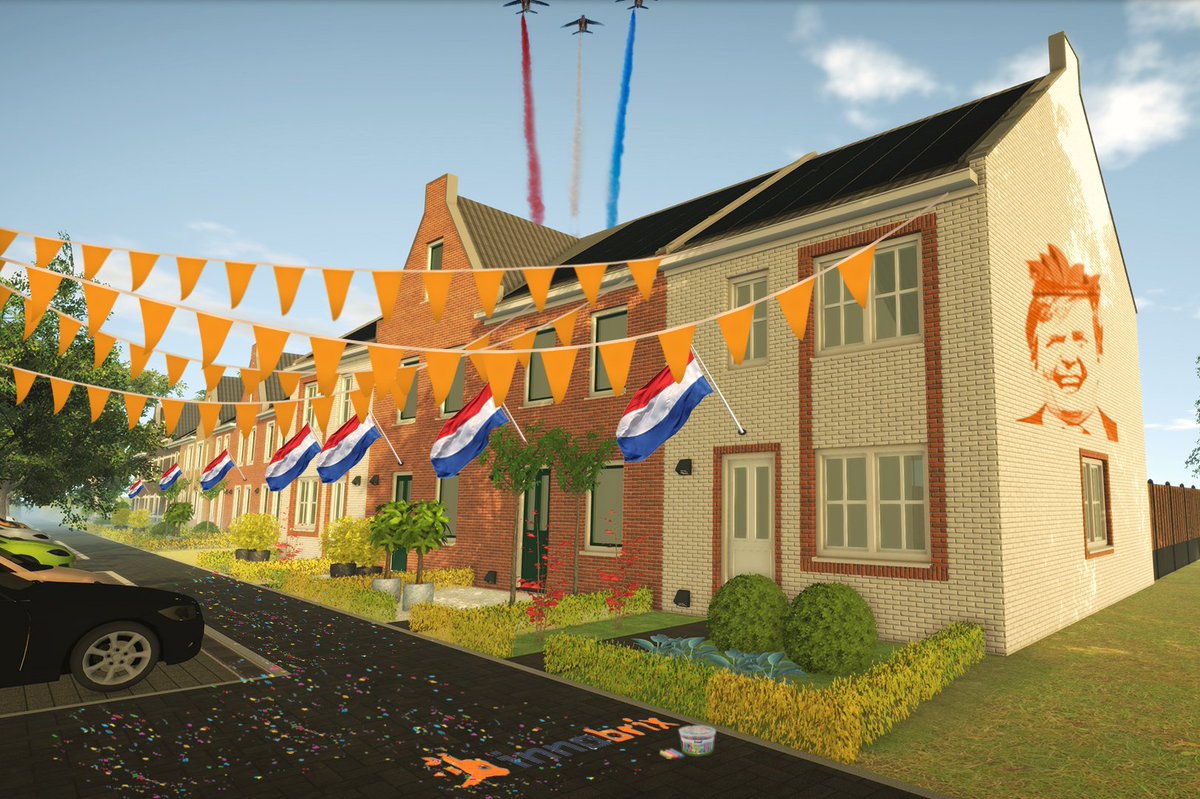 Morgen #Koningsdag! Speciaal voor Willem-Alexander de virtuele straat laten versieren. Inclusief stoepkrijt van de mini-innobrixen. Gefeliciteerd en iedereen een mooie dag gewenst!