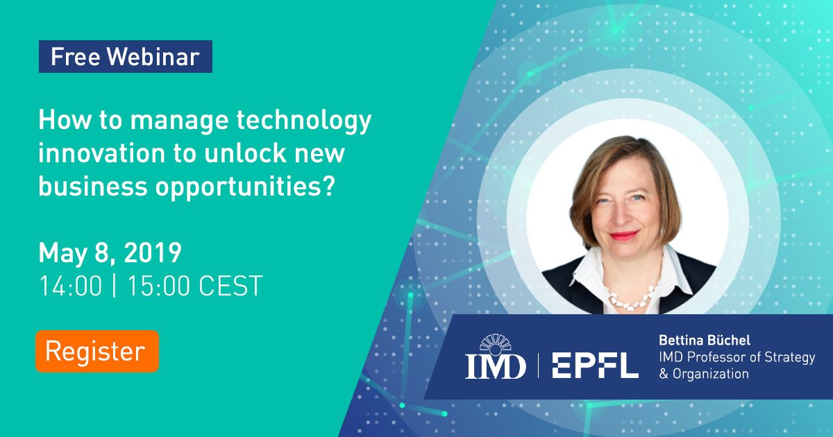 IMD_Bschool's tweet photo. If you want to innovate products and services with #technology, join Prof. @BettinaBuchel and @MarcBGruber for a webinar to discover market opportunities enabled by AI, IoT, blockchain and robots: https://t.co/L4CQKB8Rg5 via @EPFL_en #IMDImpact #TransformTECH https://t.co/YKXwpCnqq3