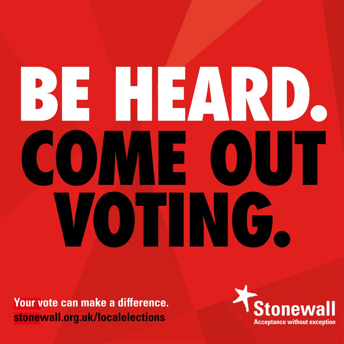 Your voice matters 🏳️‍🌈 The decisions our councils make affect the lives of LGBT people – from whether or not local LGBT youth groups are well funded to what we can do to keep our streets safe. Read why you should vote in #LocalElections this 2 May: stonewall.org.uk/localelections