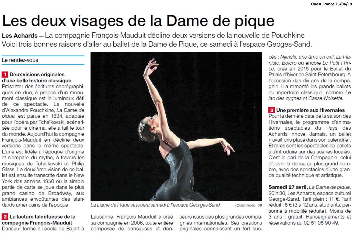 achardstourisme's tweet photo. #LesHivernales #saisonculturelle #ballet #danse #damedepique #compagnie #FrançoisMauduit Une grande première aux @PaysdesAchards demain soir à l'espace culturel des #Achards à 20h30
Infos et résas : https://t.co/zsl8MxtQ4Z https://t.co/w5BRkiks2H