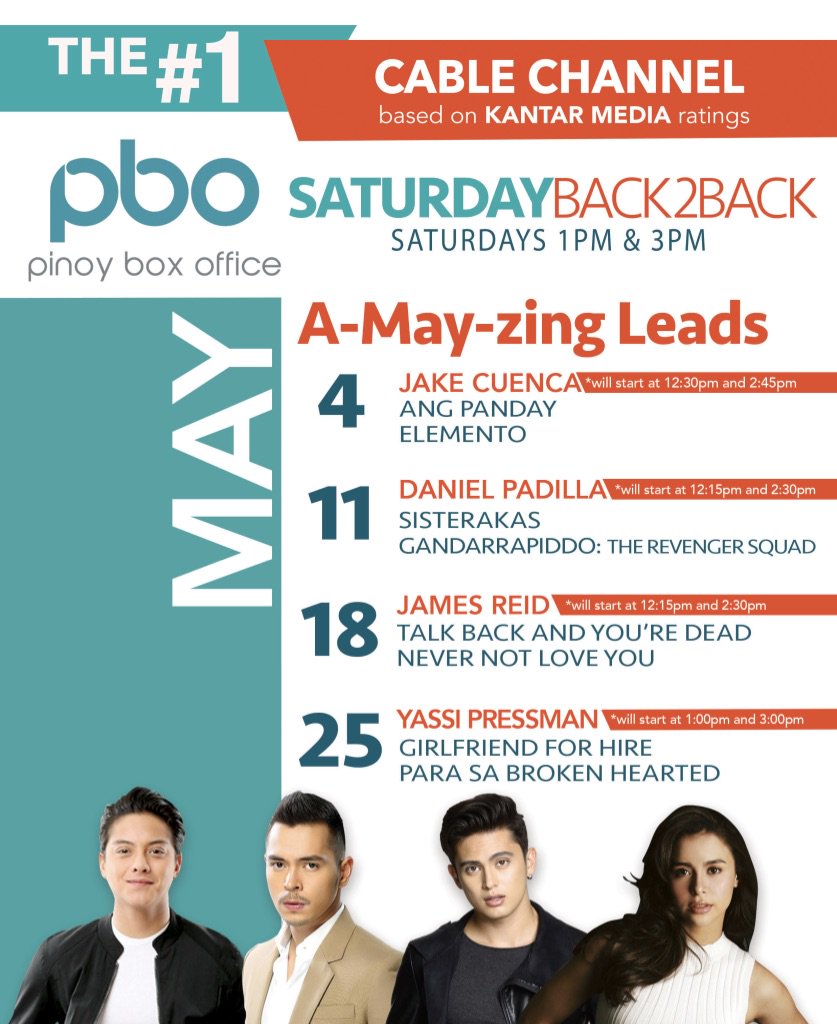PinoyBoxOffice's tweet photo. It's gonna be a star-studded month this May kasama sina Jake Cuenca, Daniel Padilla, James Reid and Yassi Pressman. Abangan every Saturday!
#SATURDAYBACK2BACK
For more movie schedule updates visit our website:
https://t.co/JxkDF0J6lZ https://t.co/AS7aBzf1Yj