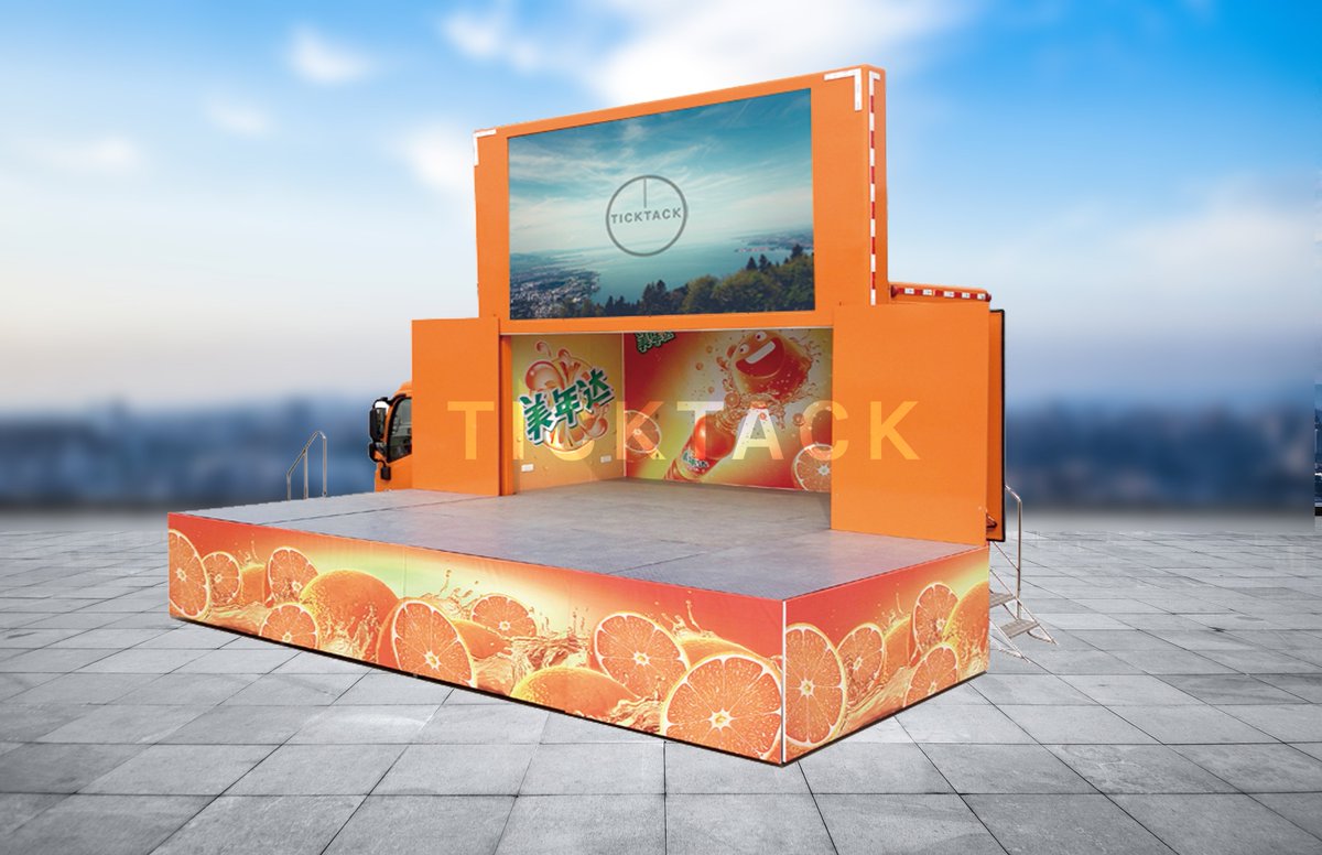 TICKTACK Stage Trucks SL15 for Mirinda of PepsiCo. Off line events and branding is being loved and enjoyed by consumers. Begin your next event with our stage truck. To learn more, pls visit: shticktack.com; #stagetruck #ledstagetruck #mobilestages  #mobileledscreen
