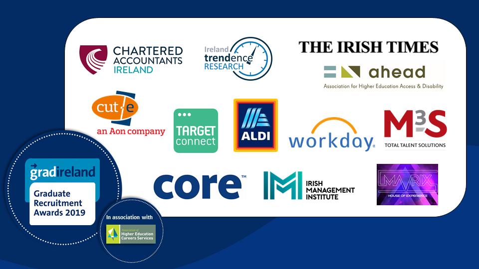 gradireland's tweet photo. Congratulations to all our winners and nominees at our #gradawards19! We hope you enjoyed the evening! thanks to our sponsors @aheadireland @Aldi_Ireland @core_irl @cut_egroup @CharteredAccIrl @IMI_Ireland @IrishTimes @M3Ssolutions @trendenceUKIre #TargetConnect #Mavrix @workday https://t.co/VjAcTRHHWi