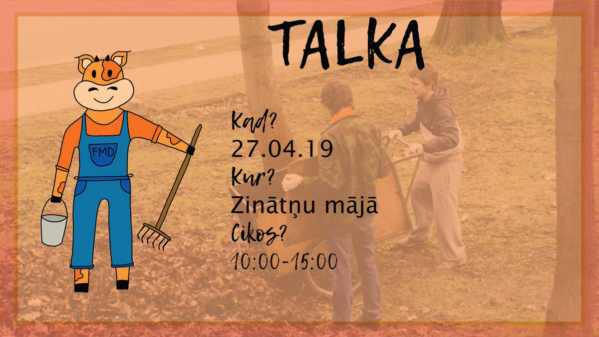 27. aprīlī <a href="/LielaTalka/">Lielā Talka</a> arī <a href="/universitatelv/">Latvijas Universitāte</a> Akadēmiskā centra apkārtnē Torņakalnā. Rīko LU fizmati un palīgos aicina arī kaimiņfakultātes-mediķus, biologus, ģeogrāfus, ķīmiķus! Talkotāju tikšanās plkst. 10.00 pie LU Zinātņu mājas Jelgavas ielā 3 #FizmatuTalka