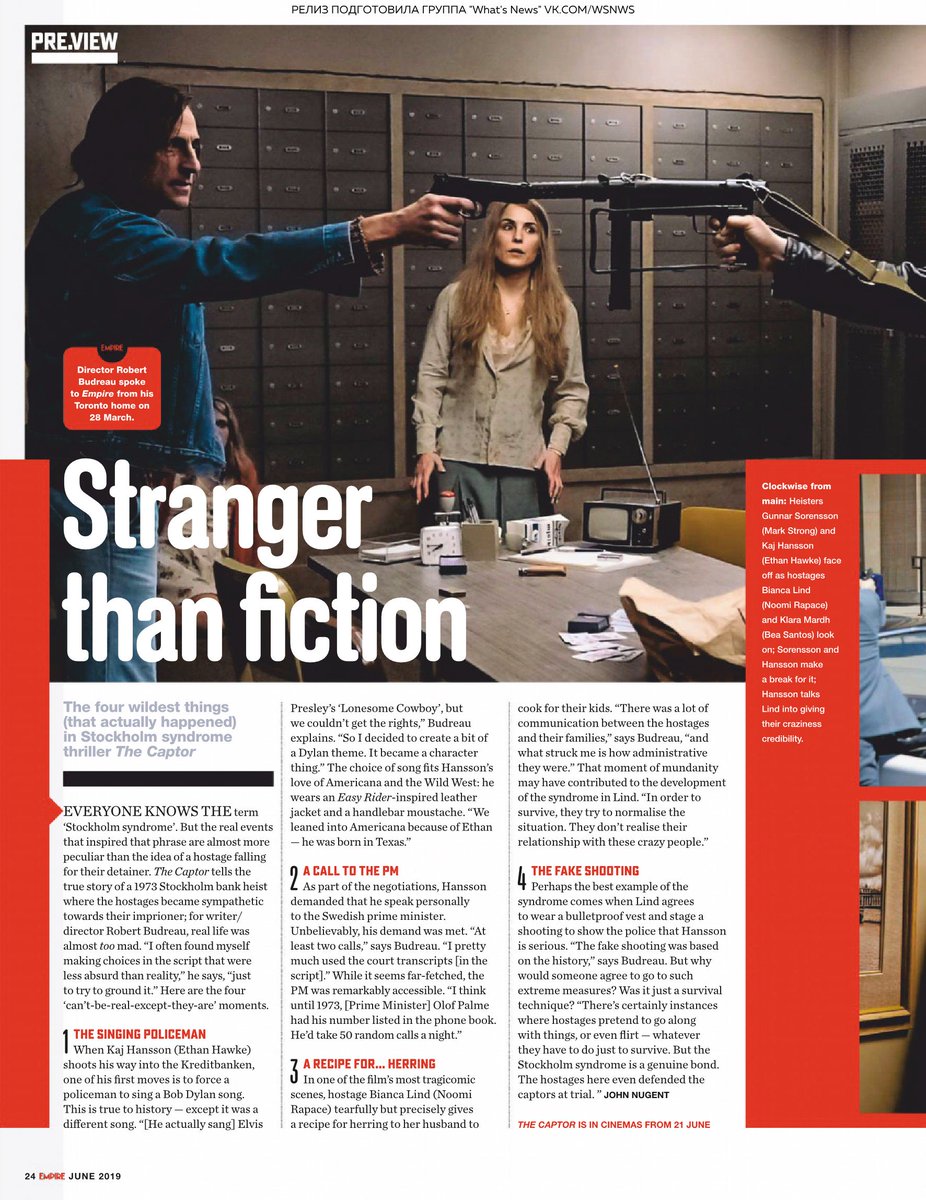 EHawkeOnline's tweet photo. Scans: 'Stockholm Syndrome' is featured in the June 2019 issue of Empire magazine. #EthanHawke #StockholmSyndrome https://t.co/Ftuh4p5moW