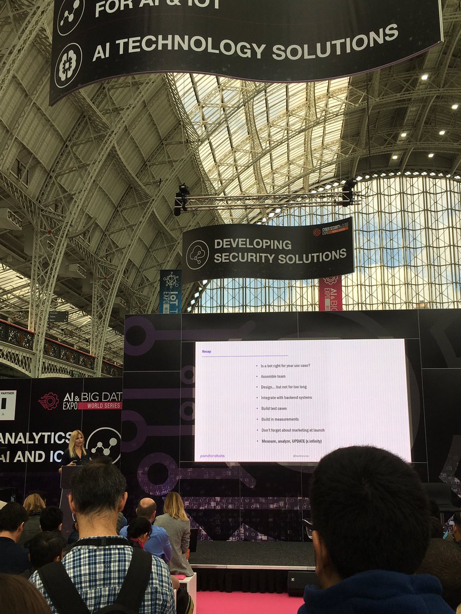 @laurenkunze CEO @pandorabots Keynote: ‘From 0 to 100m messages a day: steps to build, optimise and scale enterprise grade intelligent agents’ 👌🏼 #chatbots 
#AIandBigDataExpo