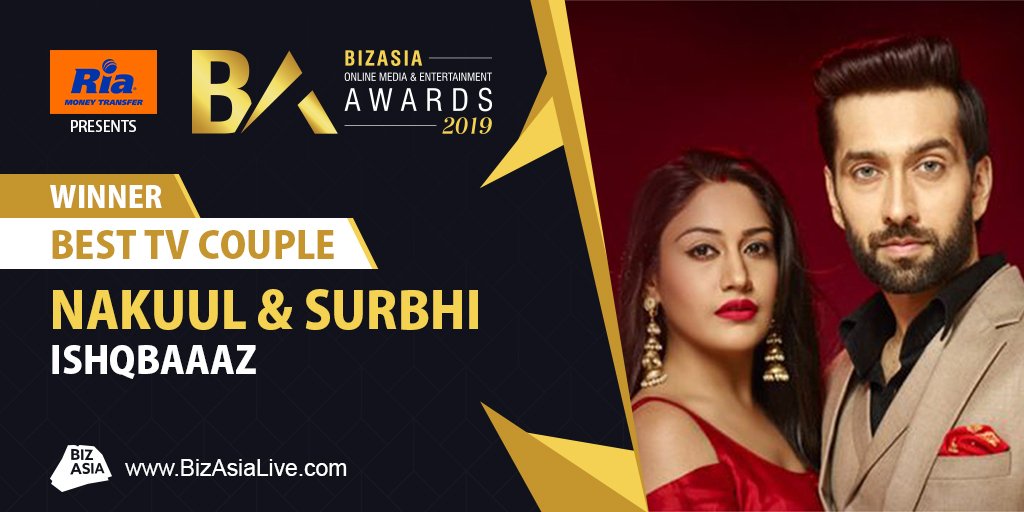 BizAsiaLive's tweet photo. Best TV Couple - Nakuul &amp; Surbhi @NakuulMehta   @SurbhiChandna   Ria Money Transfer #BizAsiaAwards @RiaFinancial - full list of winners here https://t.co/EFPoDux336 https://t.co/38YkYV7rnr