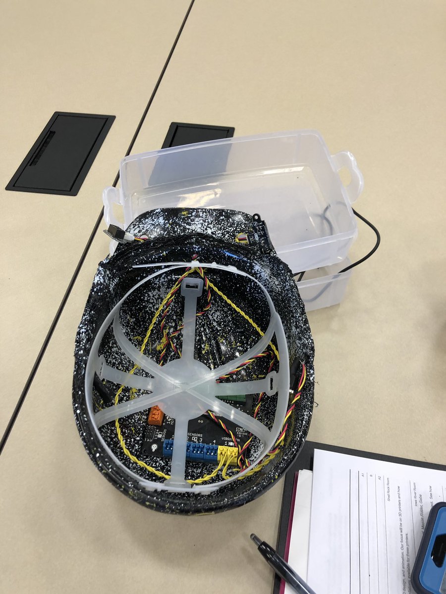 aflatebo's tweet photo. Another group from West Fork shares their helmet for those with vision issues where sensors are coded to help assist in movement #craeaStuTech @westforkstrike @ottenj https://t.co/XQ1HMlBPRU