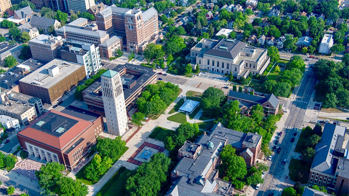 Aerial of Central Campus at the University of Michigan