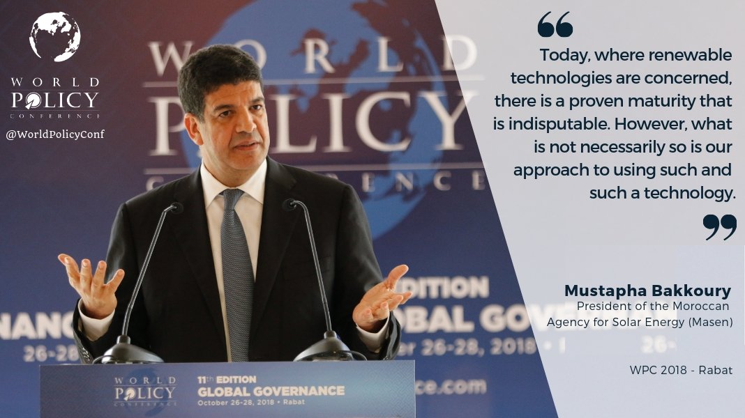 WorldPolicyConf's tweet photo. Mustapha Bakkoury, President of the Moroccan Agency for Solar Energy @MasenOfficiel, was the guest of the second #lunchdebate on Oct. 27, at the #WPC2018. You can find his entire speech online ➡ https://t.co/hTAnit0JZE #WorldPolicyConf https://t.co/UwbwOJxxd8