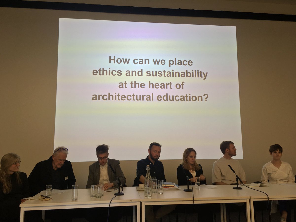 AAE_2019's tweet photo. A thought provoking debate about the inclusion of ethics and sustainability in architectural education. Pertinent questions from the audience about practical implementation, where responsibility lies and what exactly what we mean by “ethics” #ReflectInnovateSpeculate #AAE2019 https://t.co/yHEQQgiMQ9