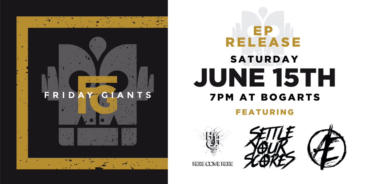 FridayGiants's tweet photo. JUST ANNOUNCED! We're throwing an EP Release Show June 15th at @BogartsShows! @syspoppunk, @ALiarsEyes, + @HereComeHere are joining the party. Come rage? https://t.co/AVRBT4bcjr