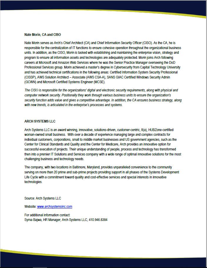 ArchsystemsMD's tweet photo. Arch Systems Press Release (April 25, 2019):  Arch Systems LLC Announces New and Current Corporate Level Positions https://t.co/WZLx6y9KoQ
