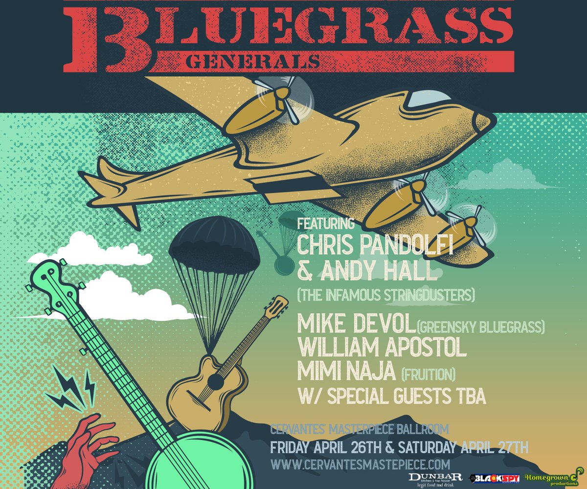 CervantesDenver's tweet photo. Tonight's show is SOLD OUT!
#BluegrassGenerals (ft members of @stringdusters, @fruitionpdx, @campgreensky &amp; more) with #BillyFailingBand at Cervantes. See you there!
Saturday Tickets: https://t.co/9EDWZMiwGY
Supported by @Blackspy_promo, @homegrownshows &amp; @DunbarKandT https://t.co/dq27EGqj7t