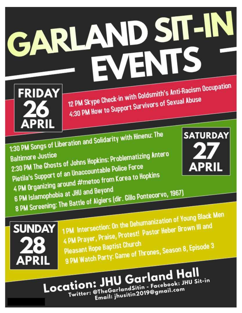 TheGarlandSitIn's tweet photo. Come thru and heal this weekend on our #FreedomCampus. Our programming is fuego!! 🔥🔥🔥 #CarenotCops #DisarmJHU #DIsarmYPD https://t.co/CVxukUfixE