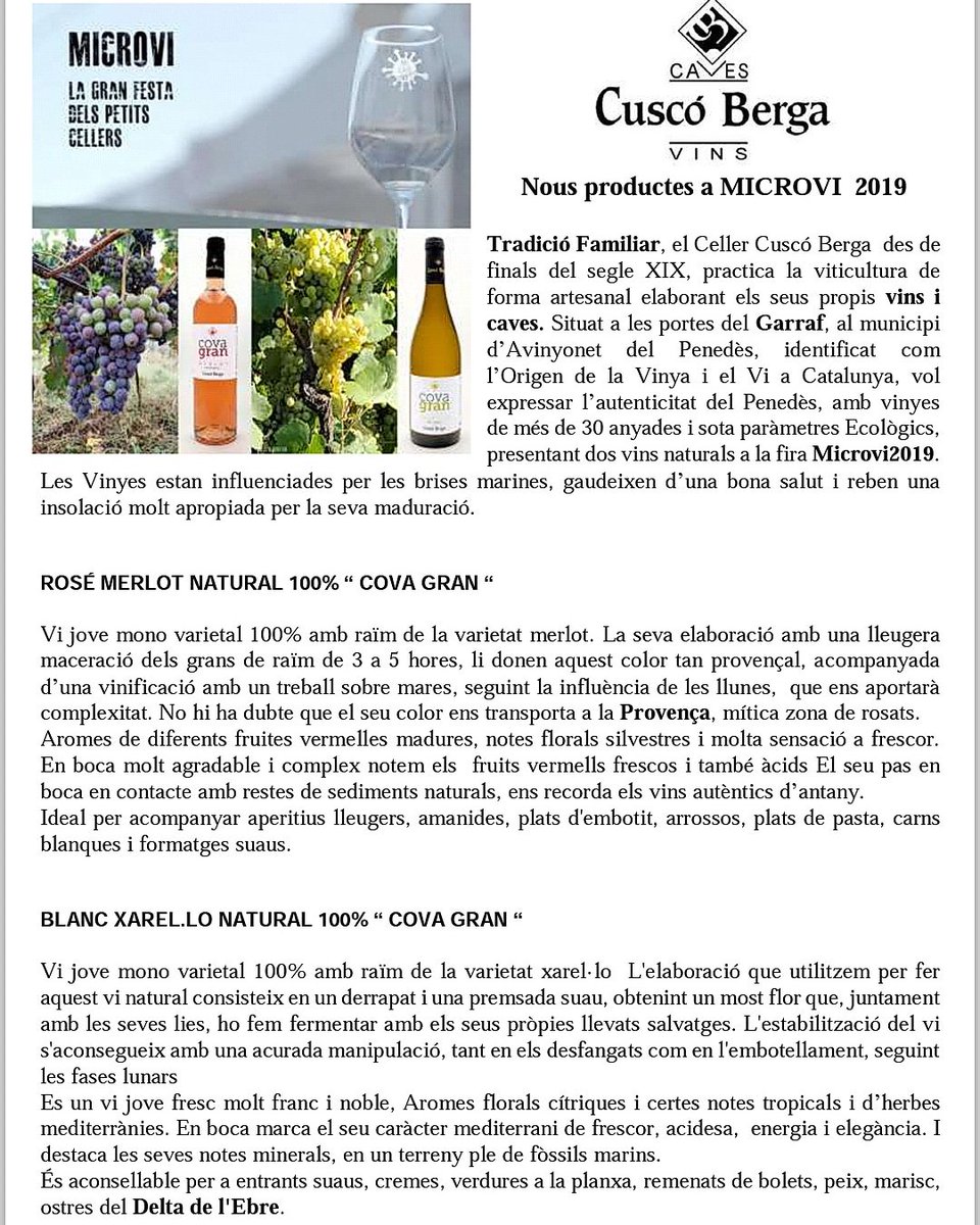 cuscoberga's tweet photo. No tu perdis #microvi2019 #vins #naturals interessants que podeu tastar al #celler o fira dels petits #cellers #capdesetmana #origendelavinya #descobrir la nostra #terra #bcn #cavalovers #weinlovers @visitaavinyonet #garraf @acsommeliers #enoturisme #weinlovers
@paisdevins https://t.co/d6rwJlzlQH